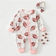 thumbnail image 2 of Dakiuu Baby Girls Clothes Set with Bow Headband Pink Football Themed Flower Two Way Zipper Long Sleeve Romper Jumpsuit Pajamas for Newborn Fall Winter, 2 of 5
