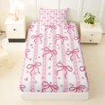 thumbnail image 3 of Erosebridal Kids Kawaii Bowknot Stripes Twin Sheet Sets 3pcs,Girls Teens Cute Love Heart Stars Print Bedding,Luxury Bedroom Decor, 3 of 5
