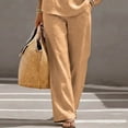 thumbnail image 5 of pstuiky Two Piece Sets for Women Summer Solid Color Cotton Linen Sets Batwing Sleeve V Neck Button Shirts and Wide Leg Pants Set Matching Lounge Set Casual Outfit Khaki,XXL, 5 of 9
