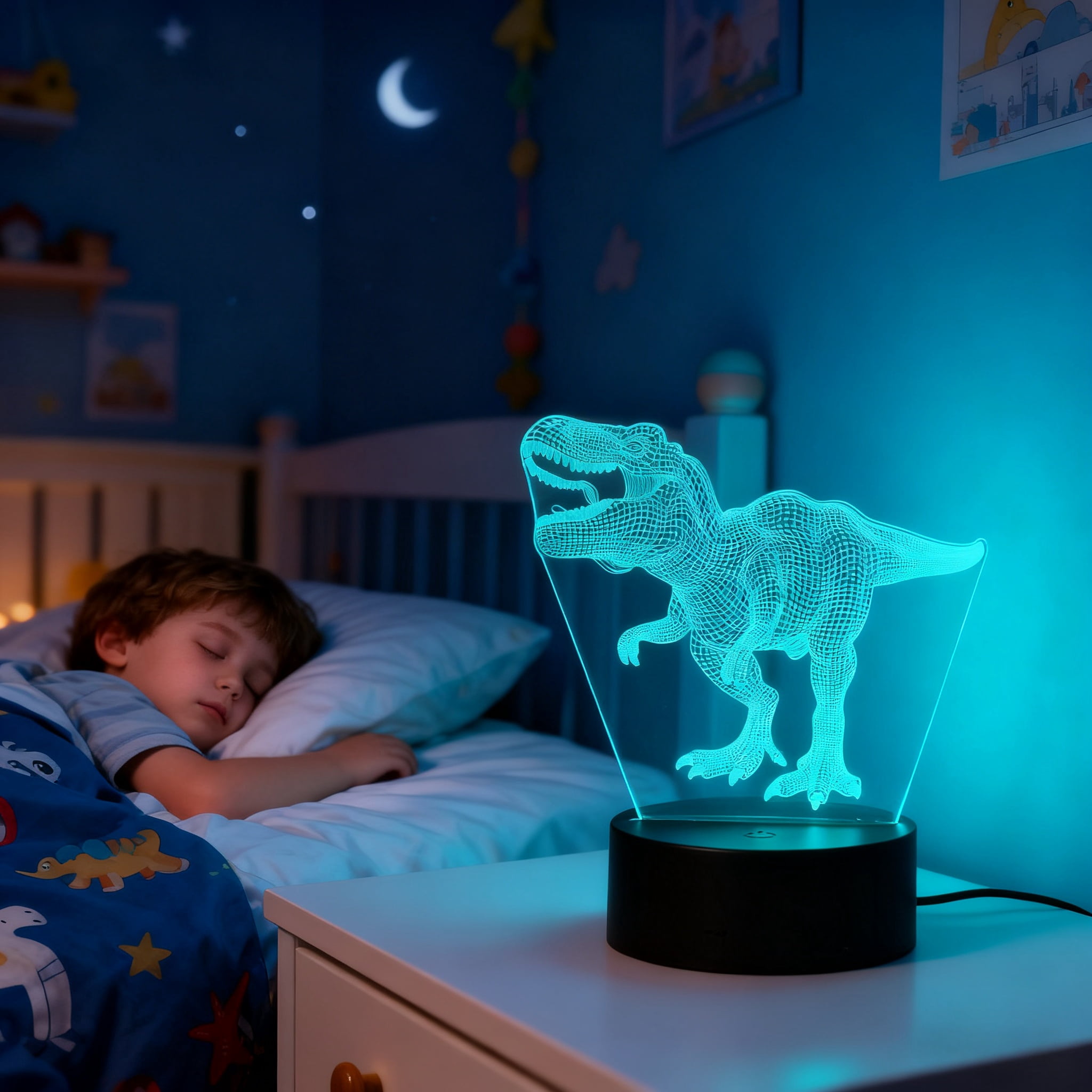 Dinosaur 3D Night Light 16 Colors Changing With Remote Touch Control Dimmable LED Lamp For Boys Kids Bedroom Ambient Mood Light Ideal Birthday Holiday Gift
