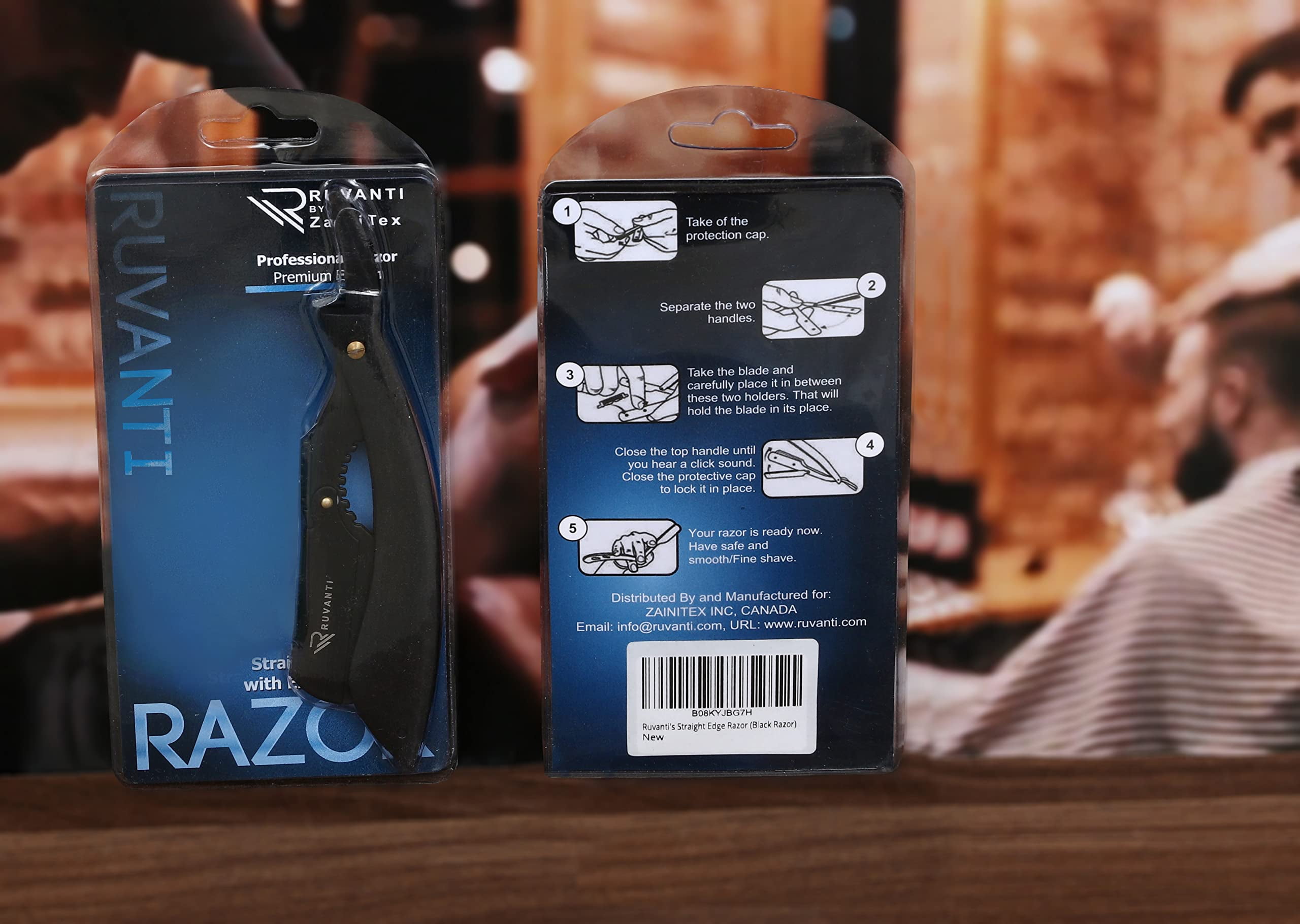 Ruvanti Straight Edge Blade Razor for Professional Barbers, Best for Salon and Home Use - for Men's Shave (Jet Black)