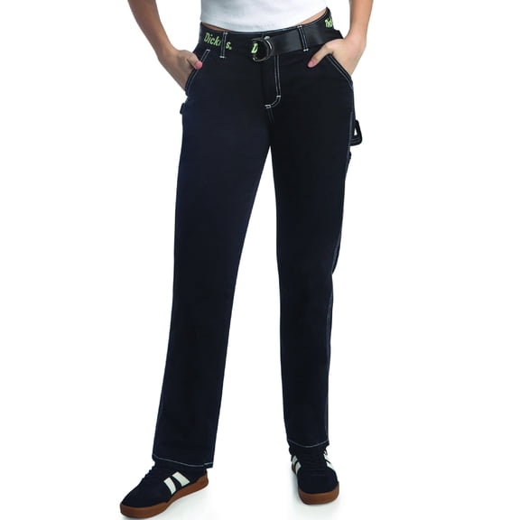 Dickies Womens Work Pants with Belt - Straight Leg High Waist Utility Carpenter Pants, Size Down for Best Fit