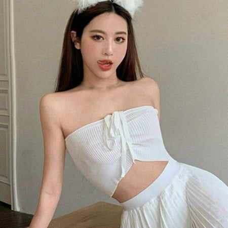 

Summer Suspender Vest For Women Bra Off Shoulder Fashion Design Drawstring Open Navel Knitting Single Size