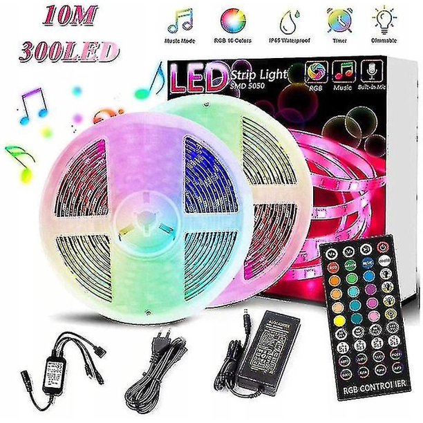 10m Colorful Rgb Waterproof Light Bar With 300 Lights + 40 Keys