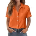 thumbnail image 6 of Solid Button Down Shirts for Women Short Sleeve Bust Pocket V Neck Collared Shirts Summer Business Casual Work Tops, Orange L, 6 of 7
