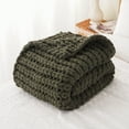 thumbnail image 4 of Battilo Olive Green Chunky Knit Throw Blanket,Handmade Cable Knit Throws,Thick Chenille Blanket,50"x60", 4 of 8