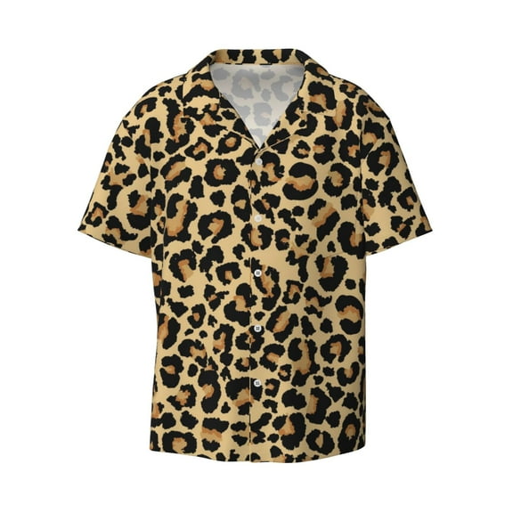 Ratiio Leopard Print Print Mens Casual Short Sleeve Shirts Button Down Textured Shirts Summer Beach Shirt with Pocket Men's Casual Short-sleeved Shirt