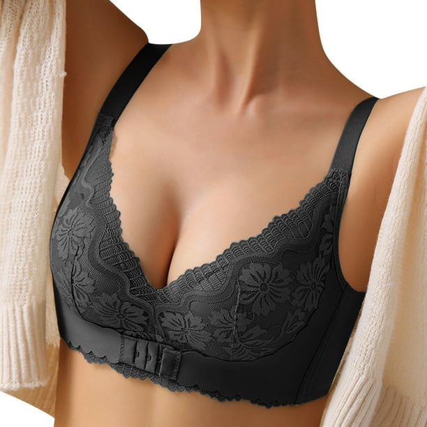 Gibobby Brasier Deportivo Para Mujer Sujetador sin de para mujer, sujetador francés con cierre frontal para mujer, sujetador sin forro sin costuras para busto grande(Negro,38/85)