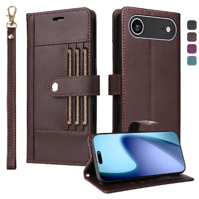 FOXDOCK Funda tipo Cartera para iPhone 17 Air – Cubierta de Cuero PU con Múltiples Ranuras, Bolsillo para Efectivo y Correa de Muñeca