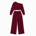 thumbnail image 4 of Xinoom Women 2 Piece Off Shoulder Tracksuit, Long Sleeve Slanted Shoulder Sweatshirt & Drawstring Wide Leg Pants with Pockets, Casual Matching Outfit Gift for Women Evening Party Wine,XXL, 4 of 6
