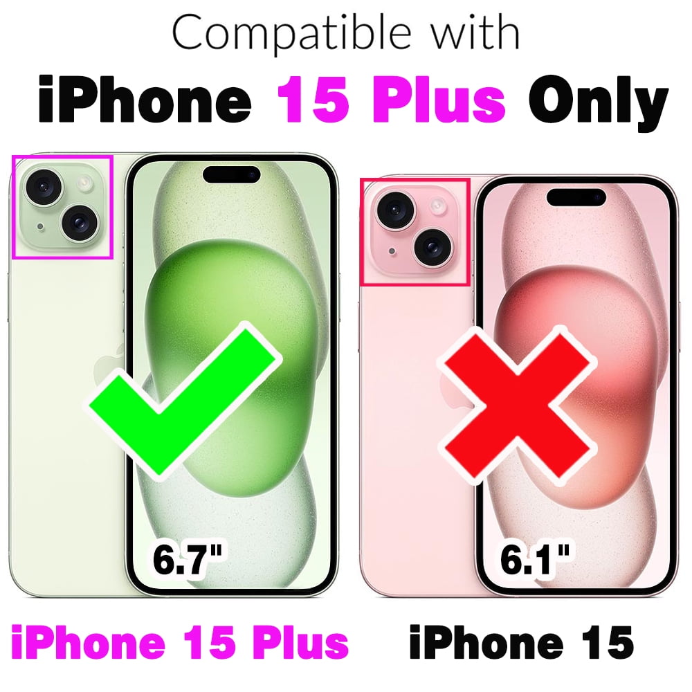 Compatible with iPhone 15 Plus 6.7 inch Zipper Wallet Phone Case Tempered Glass Screen Protector Crossbody Lanyard Strap Flip Card Holder Slot Cell Cover for i Phone15 15+ i15 + 15Plus Women Purple