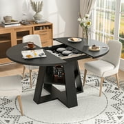 43.3-59 Extendable Round Dining Table for 4-8, Mid Century Modern Wooden Round Table with Removable Leaves Space Saving, for Kitchen Living Room