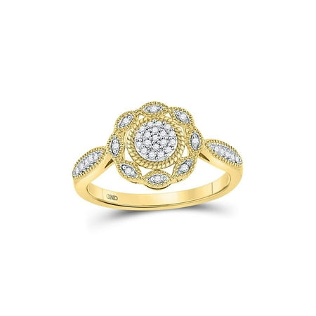 Yellow Gold Diamond Cable - 10kt Yellow Gold Womens Round Diamond Milgrain Cable Cluster Ring 1/8 Cttw