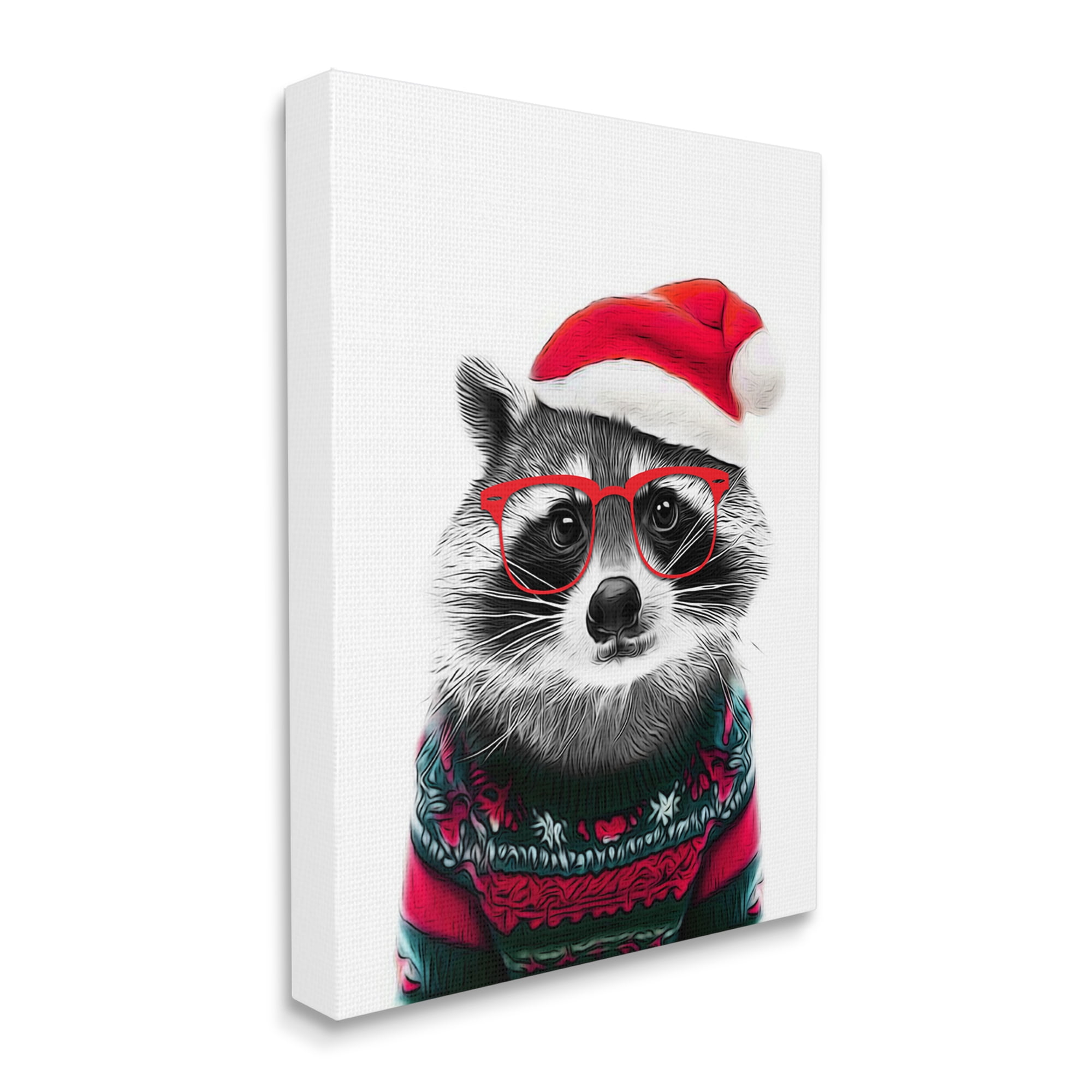 Stupell Industries Raccoon in Holiday Sweater Holiday Painting Gallery Wrapped Canvas Art Print Wall Art, 36 x 48