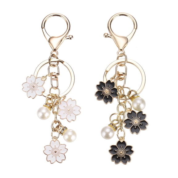 Uxcell Flower Keychain Charm, Cherry Blossom Enamel Charm Cute Floral Keyring Pendant with Lobster Clasp for Women, Pink