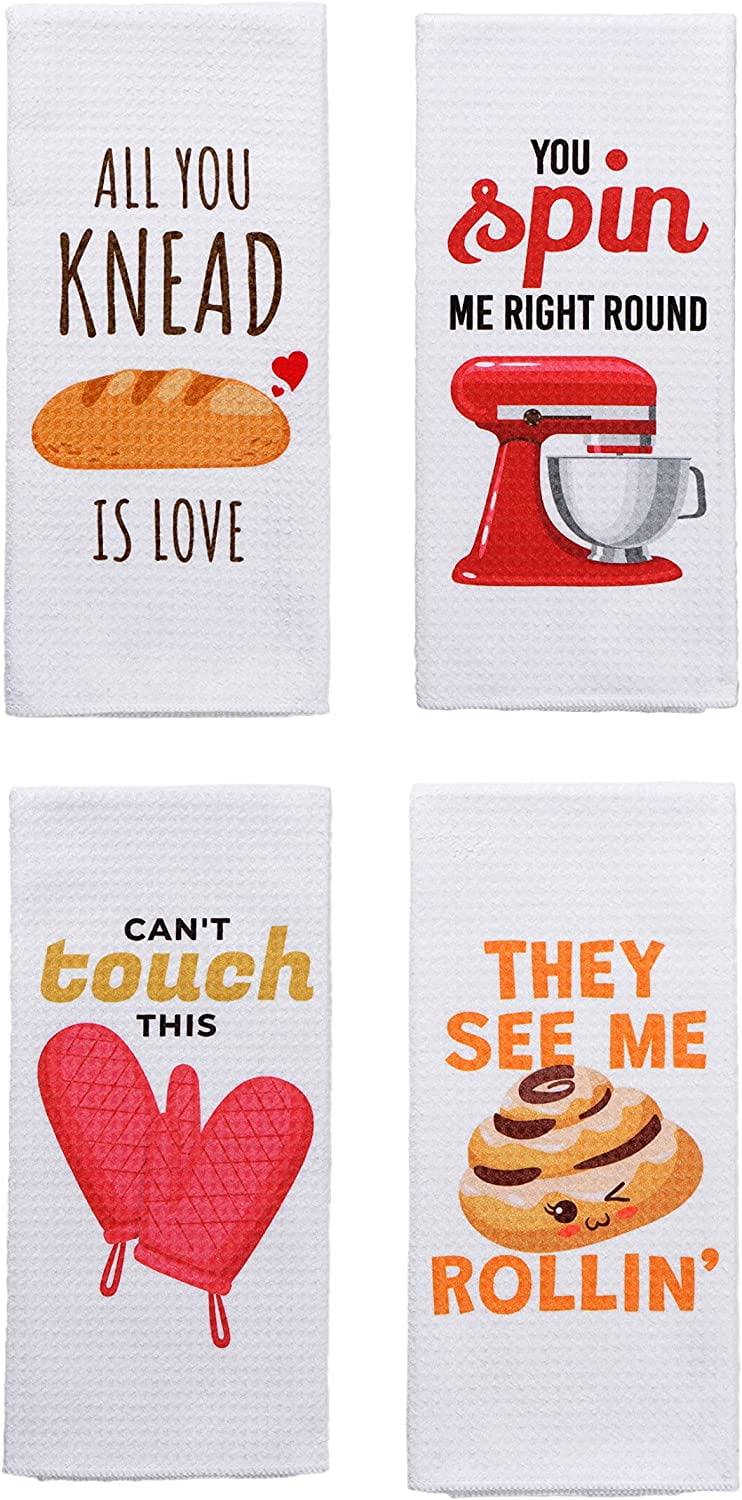 Baking Microfiber Waffle Towels Set of 4, Housewarming Gifts for New Home,  Tea Towels for Kitchen Funny, Mom Kitchen Gift, Wedding Kitchen Gifts, Funny  Dish Towels with Sayings Cute Kitchen Towels -