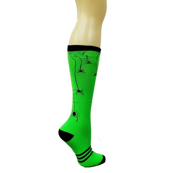 Fun Halloween Knee High Socks for Women Style: Green Spiders