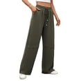 thumbnail image 2 of Pantalones Deportivos Anchos de Cintura Alta para Mujer, Holgados y con Cordón, A para Adolescentes Verde S, 2 of 9