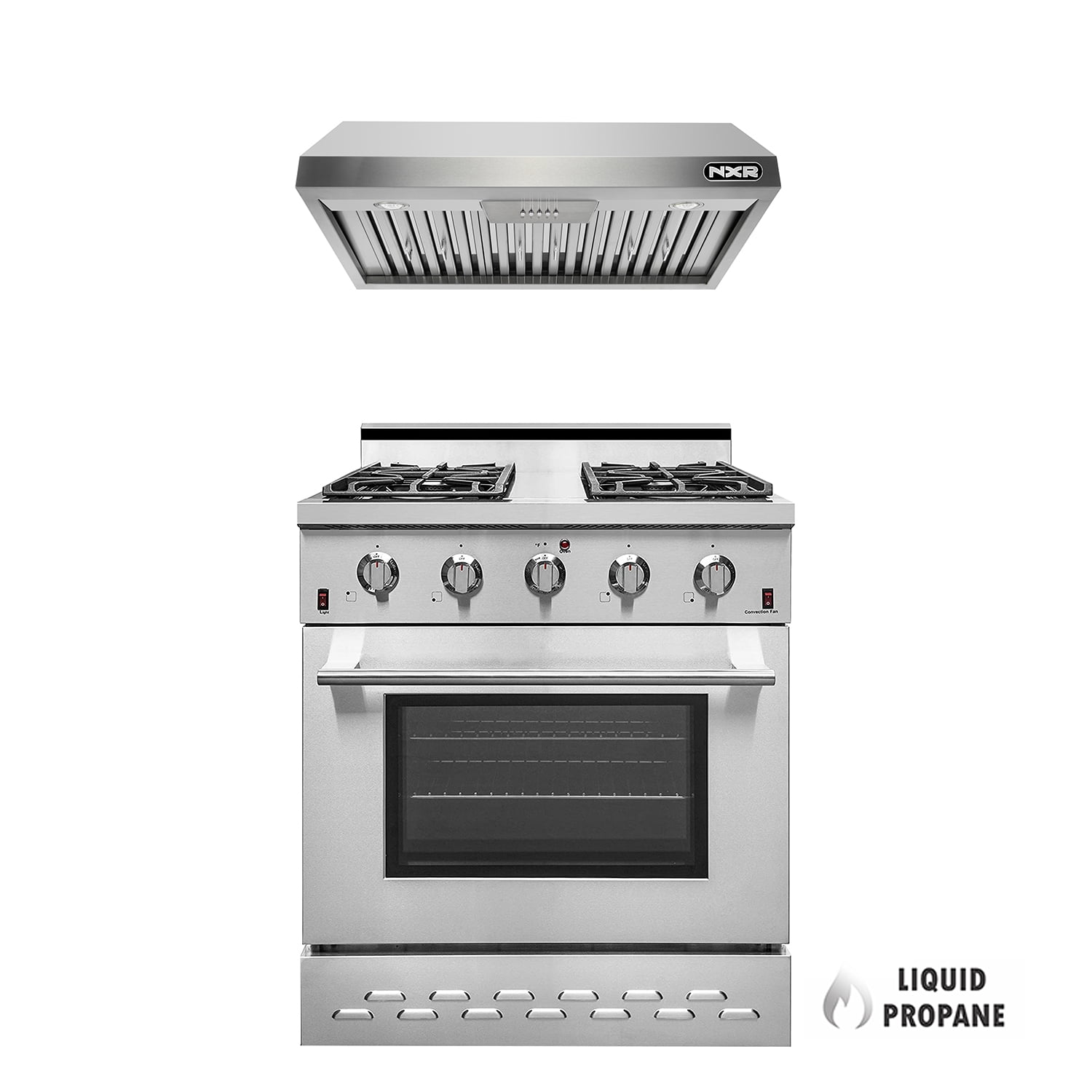 NXR SC3055 30" Propane Gas Range & EH3019 Under Hood Bundle
