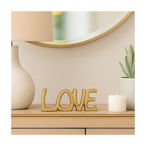 Decorative Sculpture for Bathroom and Living Room - Modern Sculpted Letters with Textured and Metallic Finish - Chic Home Decor Statue for Bedroom, Bathroom, Coffee Table, or Shelf Accent - 3" Gold