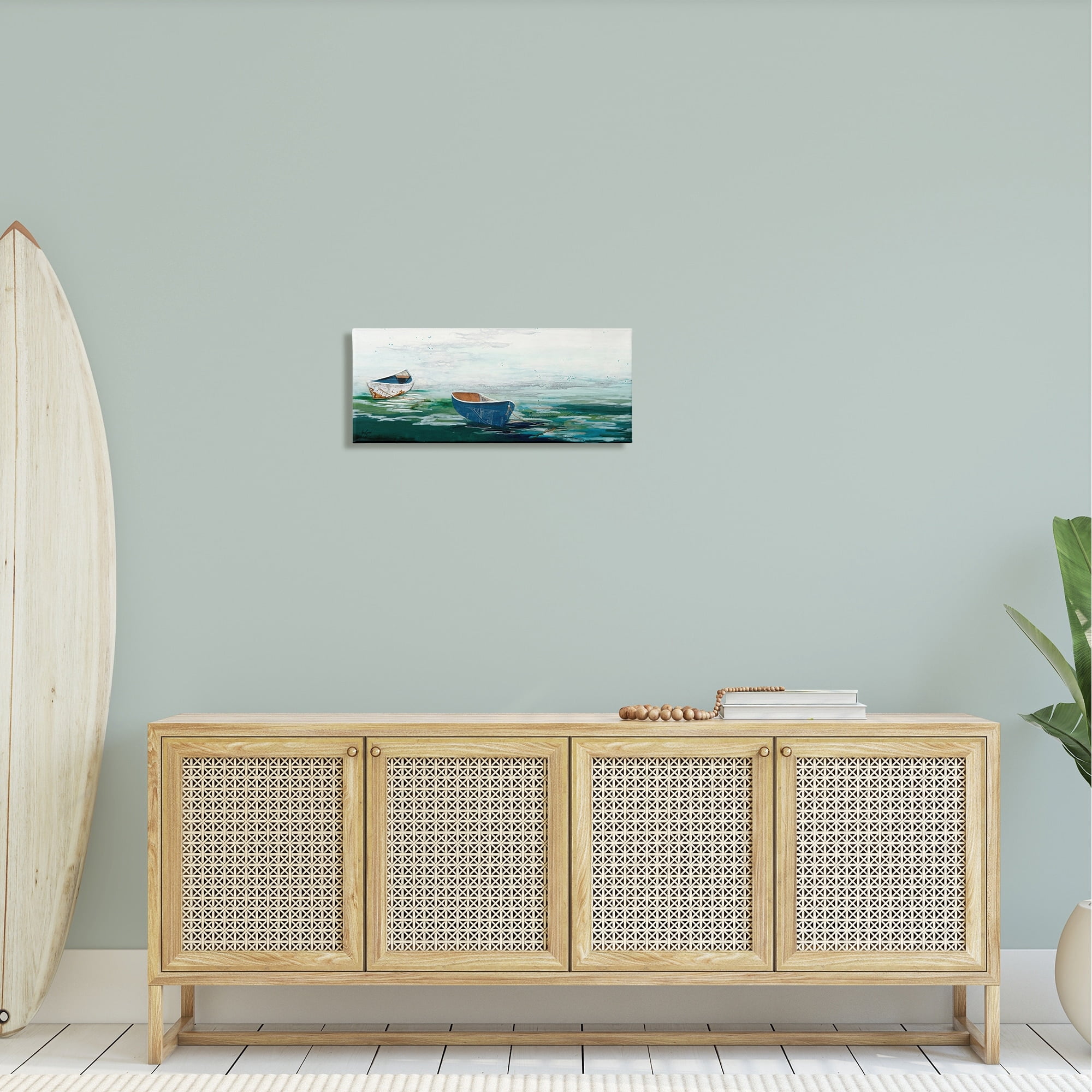 Stupell Industries Panoramic Ocean Waves Two Drifting Rowboats Scene Painting Gallery Wrapped Canvas Print Wall Art, Design by Stacy Gresell