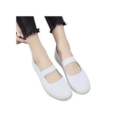 

Tenmix Mens Flats Slip-On Work Shoes Comfort Casual Shoe Canvas Loafers Daily Wear Resistant Lightweight Sneakers White Dance 7.5
