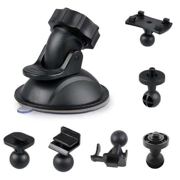 GJX Car Suction Cup for Dash Cam Holder - Vehicle Video Recorder Mount with 6 Types Adapter, Different Rotation, 5cm Suction Cup, Strong Grip, Black