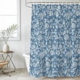 thumbnail image 4 of Botanical Rose Bud Bathroom Shower Curtains with 12 Hooks Waterproof Shower Curtain for Stalls and Bathtubs Vintage Slate Blue Floral Leaves Farmhouse Decorative Bathroom Curtain 72x96 Inches, 4 of 9