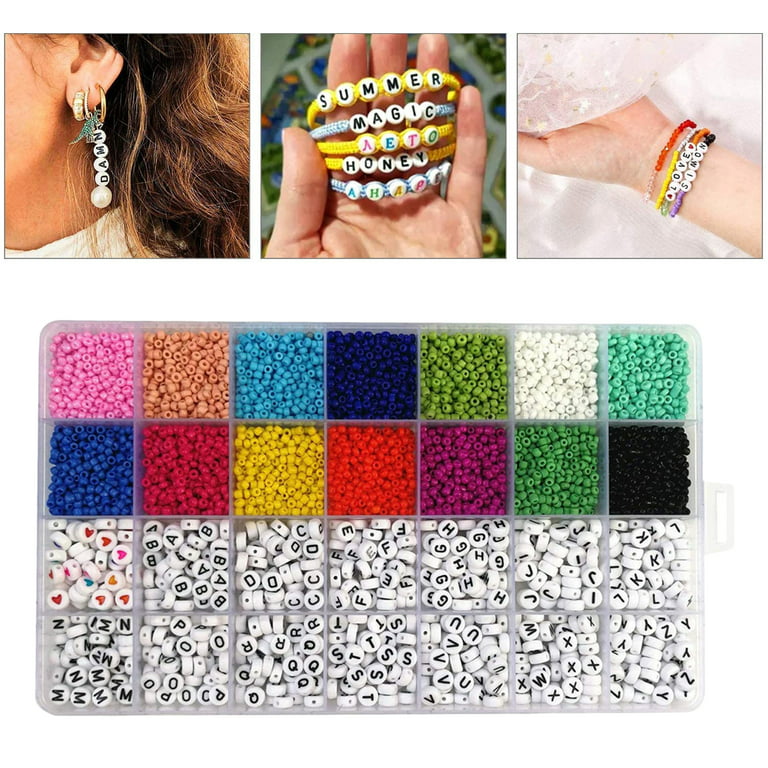 5000Pcs Beads Kit, m Glass Seed Beads, Alphabet Letter Beads and