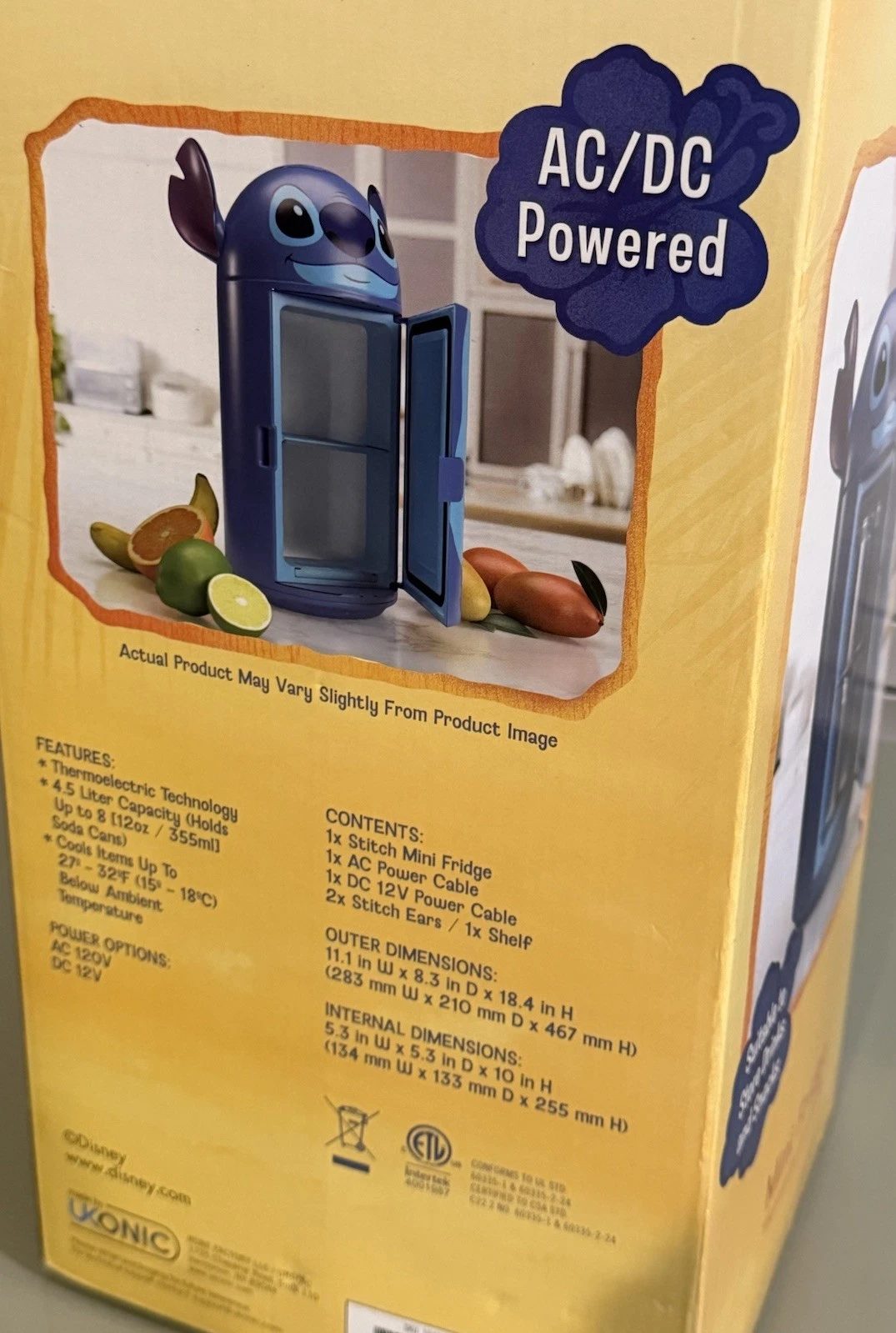 Disney Stitch 4L Mini Fridge, 6-Can Capacity Thermoelectric Cooler & Warmer, Blue - Compact Personal Refrigerator for Skincare, Beverages & Snacks