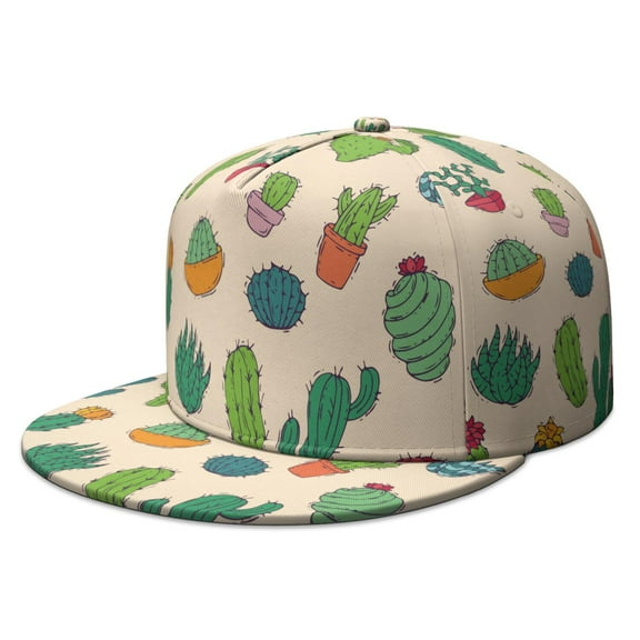 Unisex Flat Brim Snapback Hat with Cactus & Succulent Art - Adjustable Streetwear Cap for Men and Women - Southwestern Desert Style