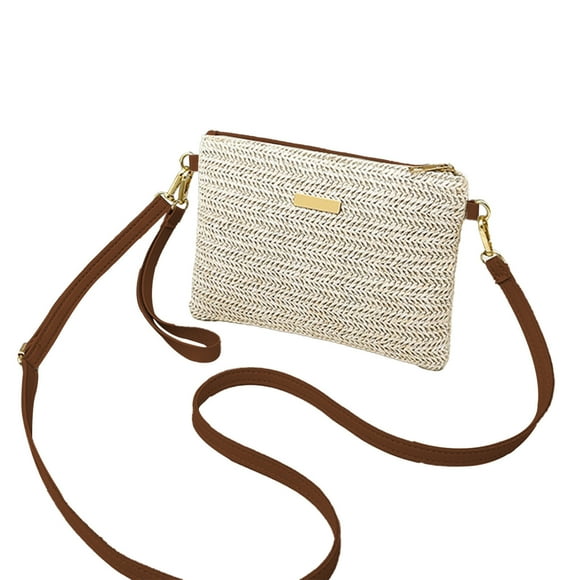yulier Straw Clutch Handbag Summer Beach Straw Purse for Women, Woven Crossbody Bag Shoulder Bag, Zipper Wristlet Handbag Wallets (Brown)