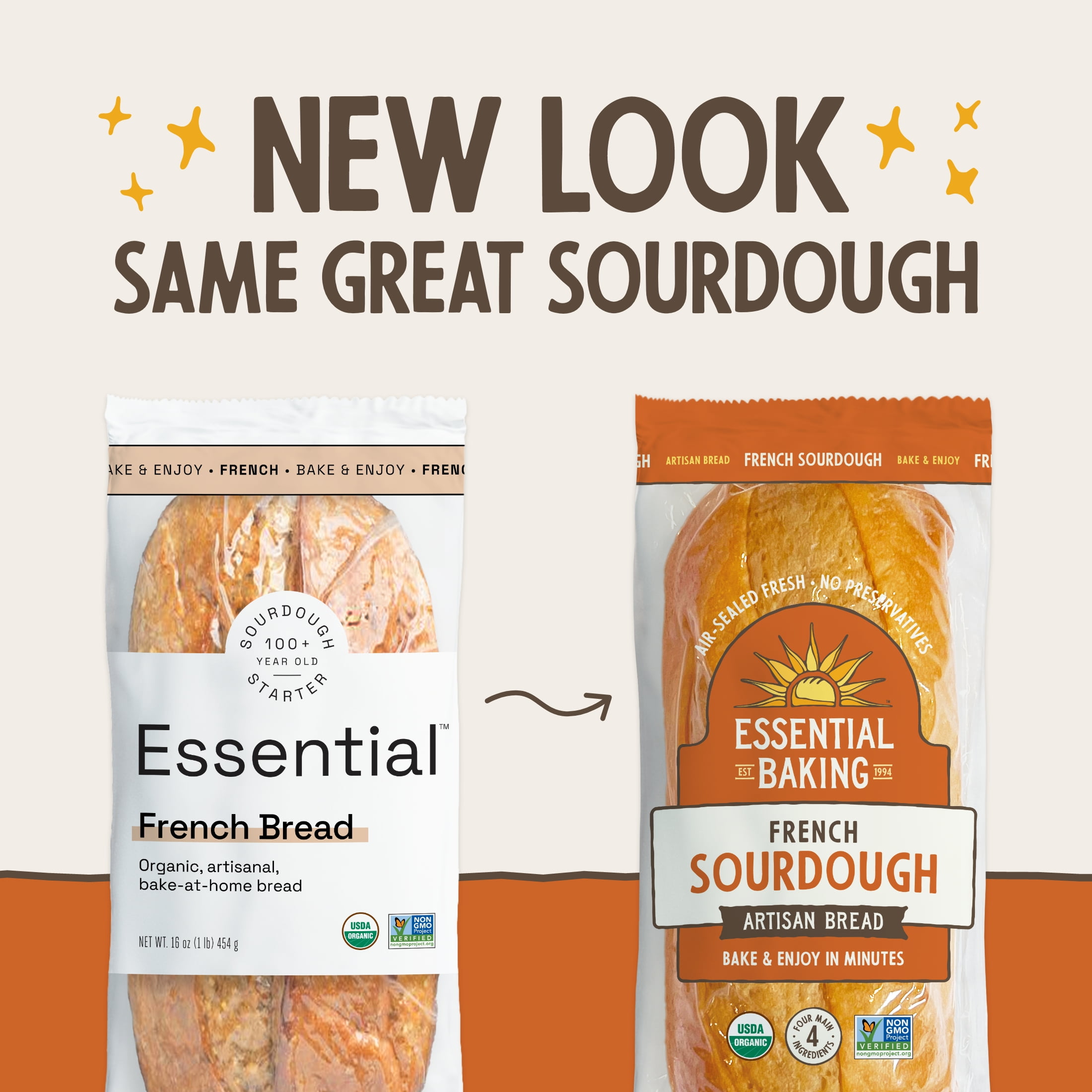 Essential Bake at Home French Sourdough Bread, Certified Organic, 16 oz, 4 Pack