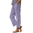 thumbnail image 2 of Women's Casual Pants Women'S Floral Embroidered Lace Printed Loose Pocket Patchwork Casual Pants,Purple Women's Casual Pants XXXL, 2 of 5