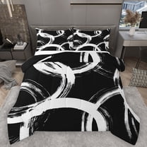 Homewish Graffiti Stripe Circular Bedding Comforter Set,Abstract Geometric Desgin Twin Comforter Sets,Black White Bedding Set For Boys Kids,Breathable Home Decor Reversible,2pcs