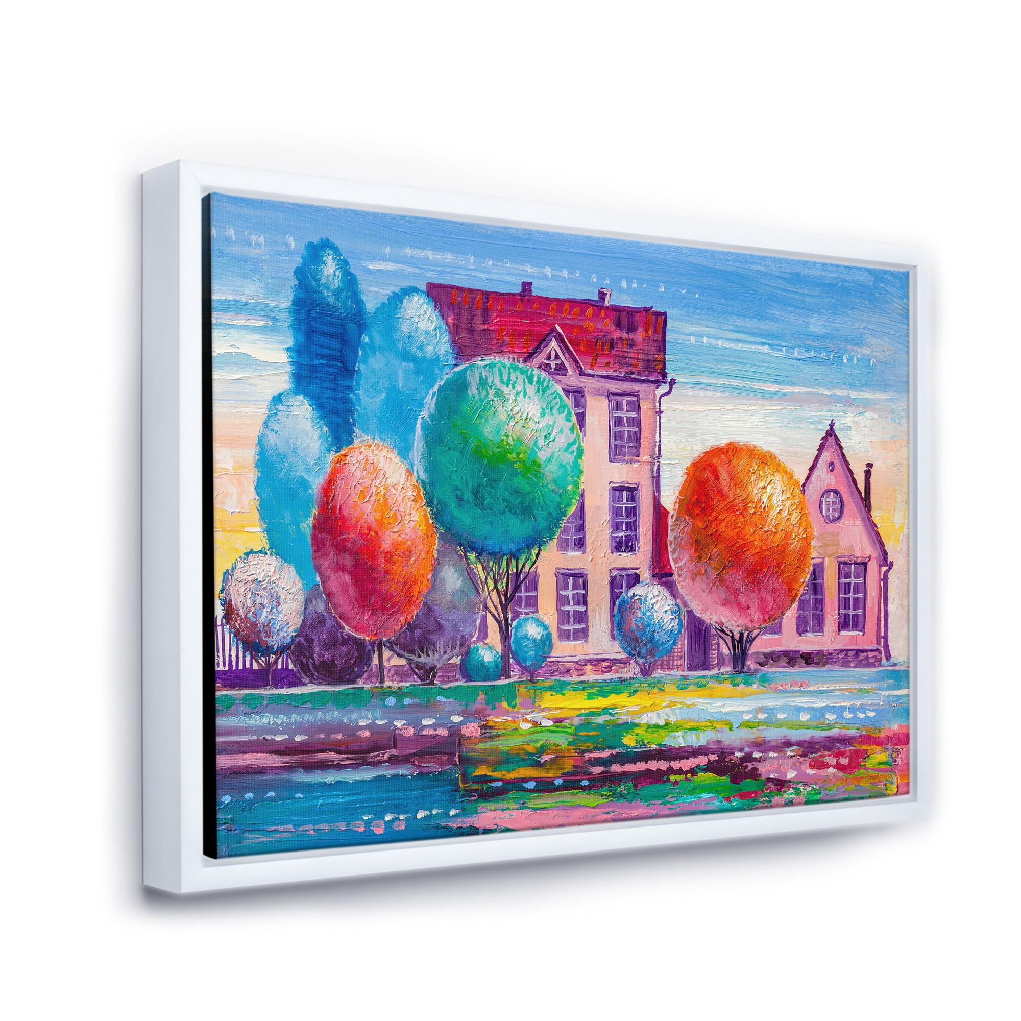 Designart 'Abstract Daydream House In The VIllage' Traditional Framed Canvas Wall Art Print
