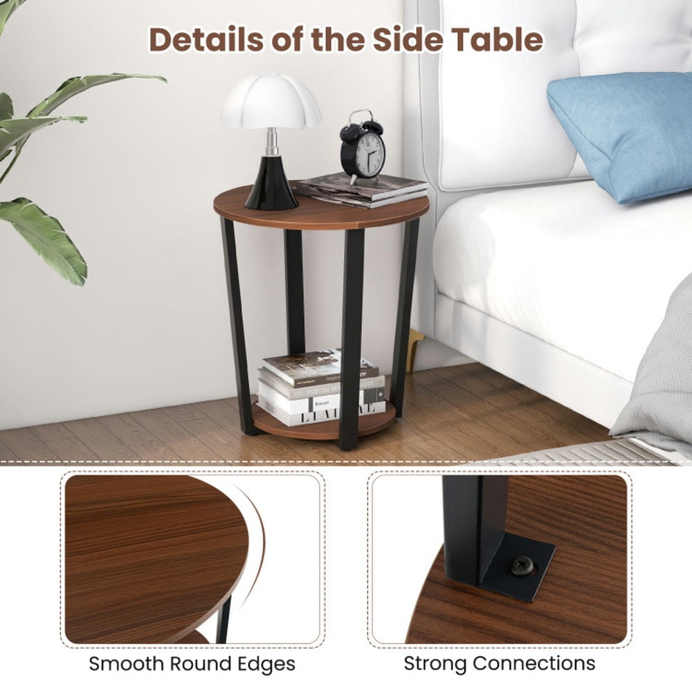 Finihen End Table, Versatile Side Table, Round End Table with Open Shelf and Metal Frame, Sofa Side Table, Bed Side Table, for Living Room, Bedroom, Walnut Finihen End Table, Versatile Side Table, Round End Table with Open Shelf and Metal Frame, Sofa Side Table, Bed Side Table, for Living Room, Bedroom, Walnut