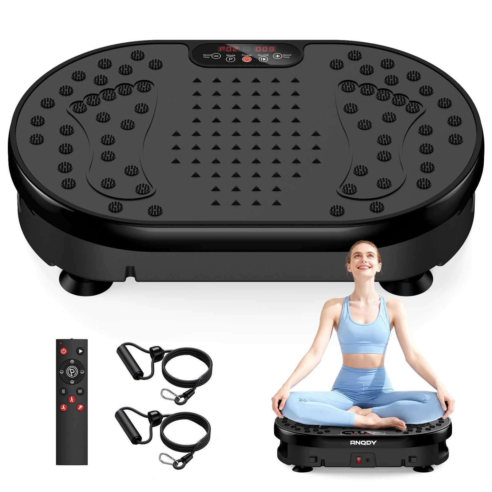 Anqdy Vibration Plate Exercise Machine for Home Fitness & Whole Body Workout, 350 Lbs Capacity with 2 Loops & Remote Control