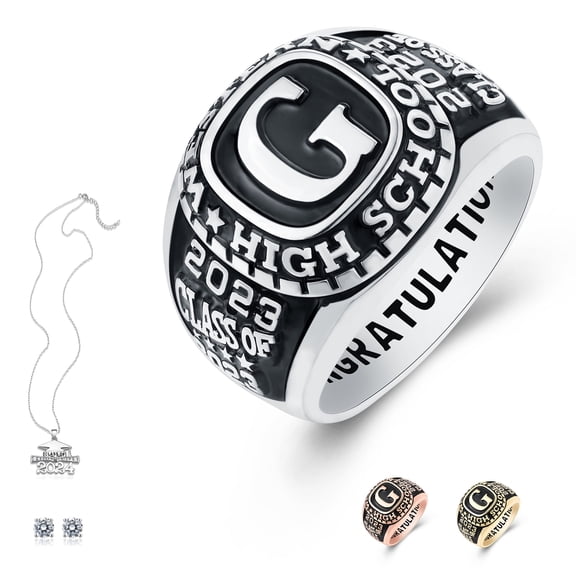 Ccjcinata Customized Sterling Silver High School and College Class Ring for men pride ring Classic Collection Fully Personalized (Sterling Silver - Platinium）