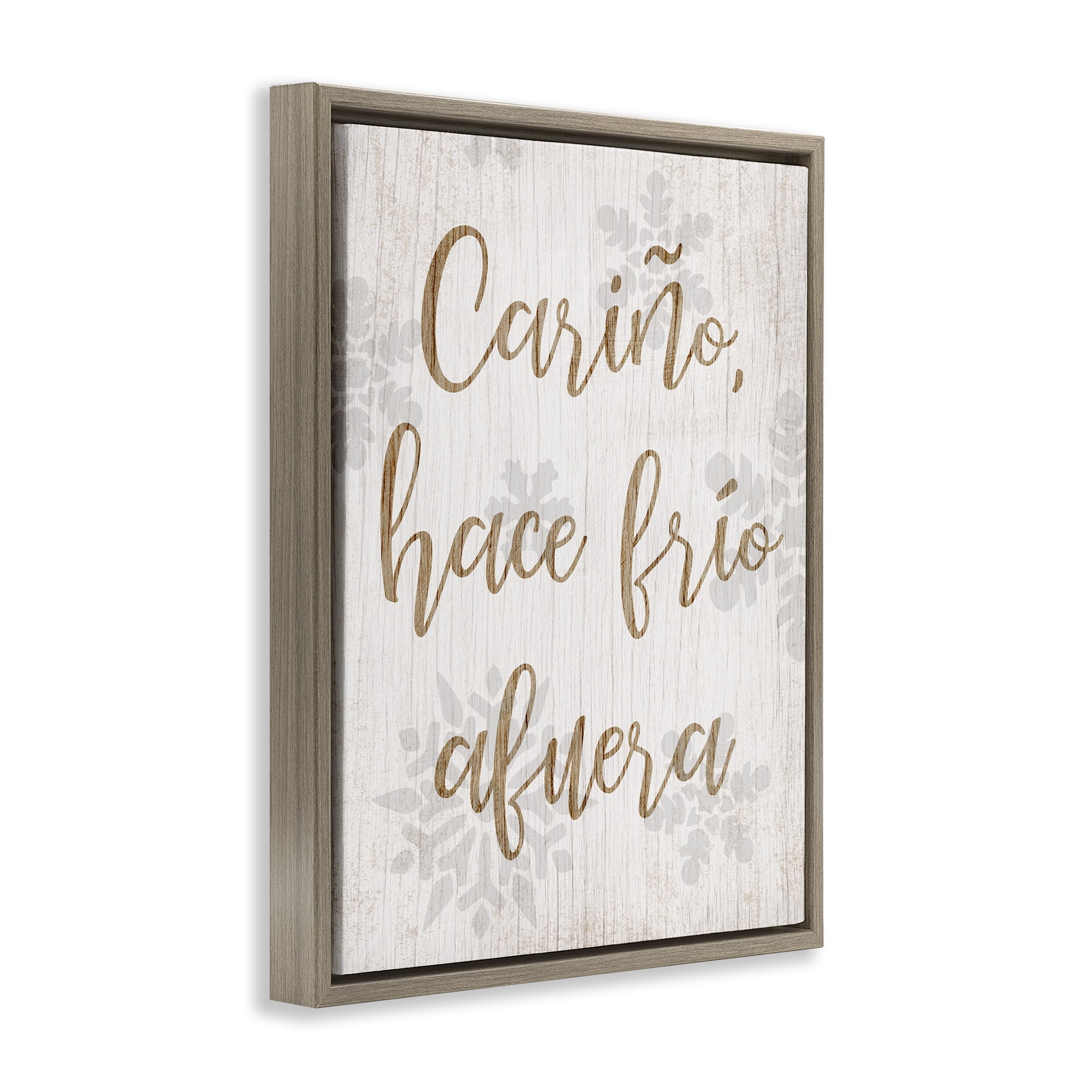Stupell Industries Cariño Hace Frio Afuera Holiday Painting Brown Floater Framed Art Print Wall Art, 17 x 21