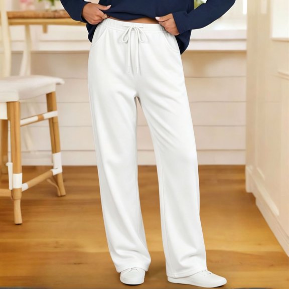 PInxai Sweatpants for Women Drawstring Elastic Waisted Casual Workout Pants Comfy Athletic Running Gym Pants with Pockets,White,XL