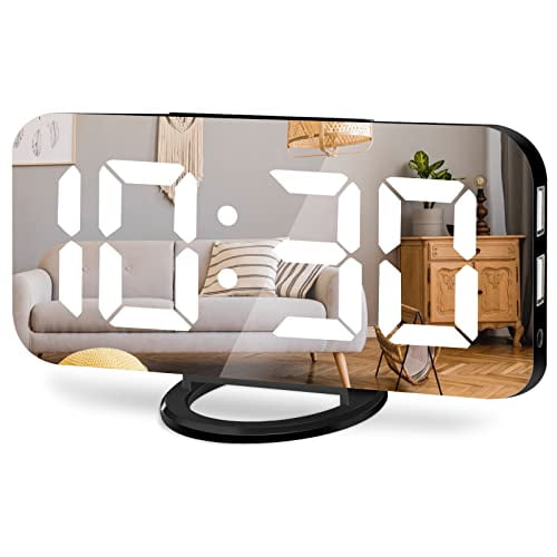 Digital Alarm Clock,Large LED Mirror Display,2 USB Charging Ports,Auto Adjustable Brightness,Aesthetic Modern Clocks for Bedroom Living Room Office,Black