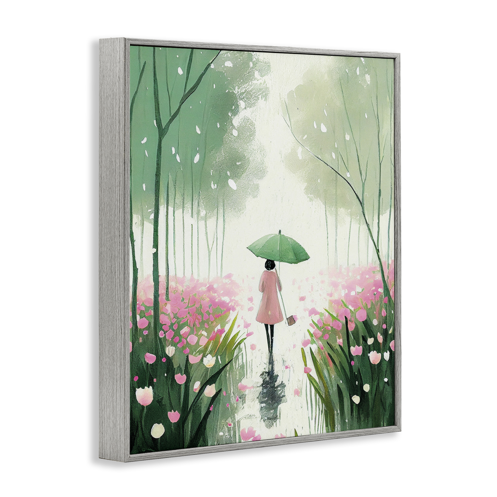 Stupell Industries Nature Stroll in Rain Landscape Painting Gray Framed Art Print Wall Art, 24 x 30
