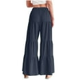 thumbnail image 5 of Flowy Pants for Women 2025 Boho Elastic High Waist Ruffle Hem Wide Leg Beach Loose Palazzo Pants Trousers, 5 of 8