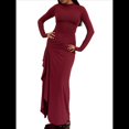 thumbnail image 1 of Vestido Midi Asimétrico con Abertura Irregular, Cuello Redondo, Larga y Cintura Fruncida para Mujer, Color Liso Vino Tinto S, 1 of 6