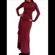 thumbnail image 1 of Vestido Midi Asimétrico con Abertura Irregular, Cuello Redondo, Larga y Cintura Fruncida para Mujer, Color Liso Vino Tinto M, 1 of 6