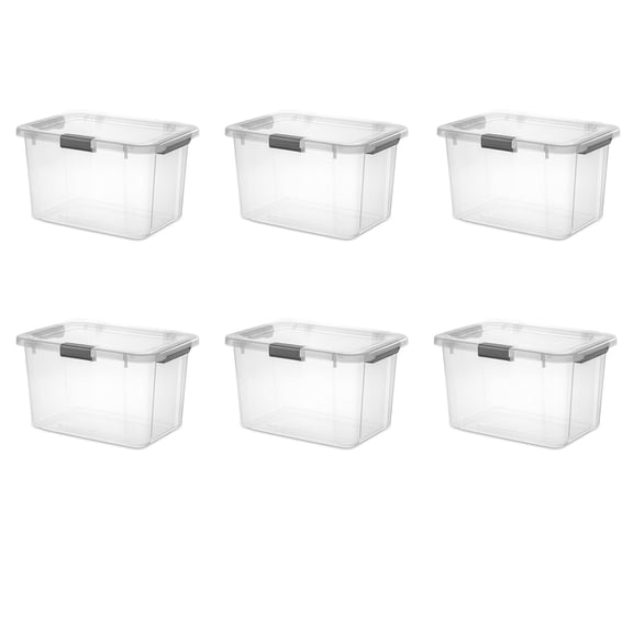Sterilite 13933V06 30 QT Hinged Lid Box, Clear, 6-Pack