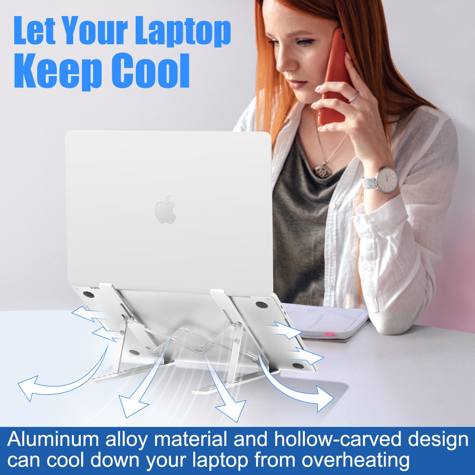 FIASON 1 Pack Silver Adjustable Laptop Stand,Compatible with 9-17" Laptop,7-Levels Ventilated Aluminum Laptop Holder for Desk,Ergonomic Universal Computer Stand with aluminum, metal and Rubber