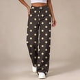 thumbnail image 7 of Ltctricy Girls Pants Polka Dot Wide Leg Trousers with Pockets High Waisted Kids Pants Fall Casual Streetwear(Coffee,7-8 Years), 7 of 7