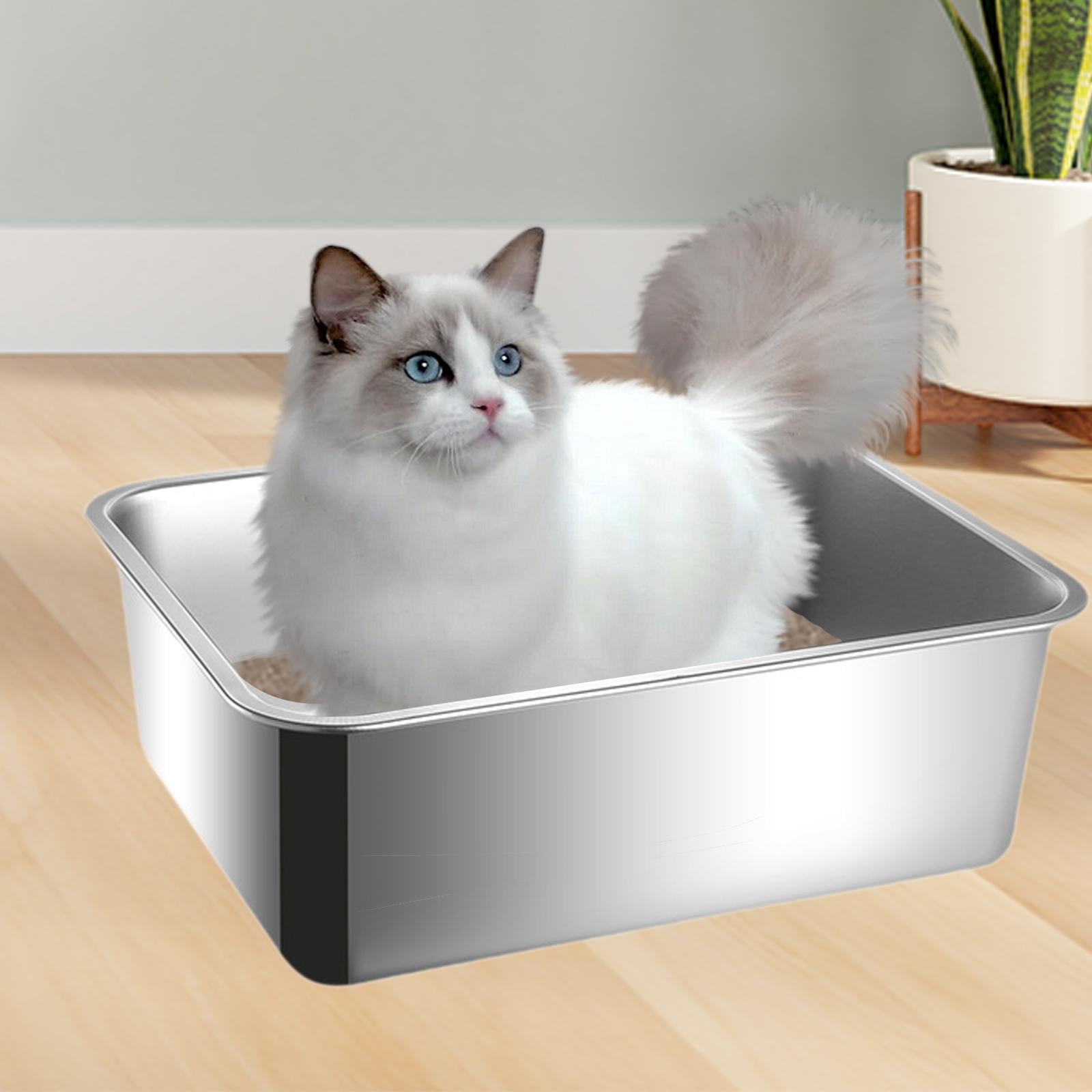 Zxpjkyu Cat Litter Box Litter Pan Stainless Steel Container Easy to Clean Open Top Large Height 15cm